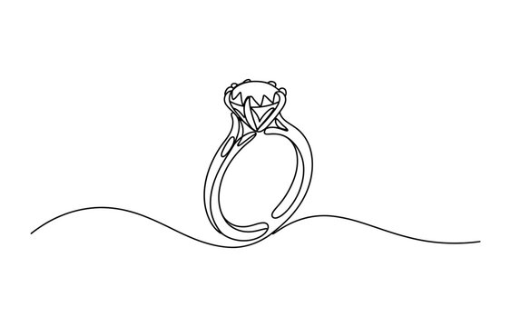 Continuous single line drawing of an elegant diamond engagement ring