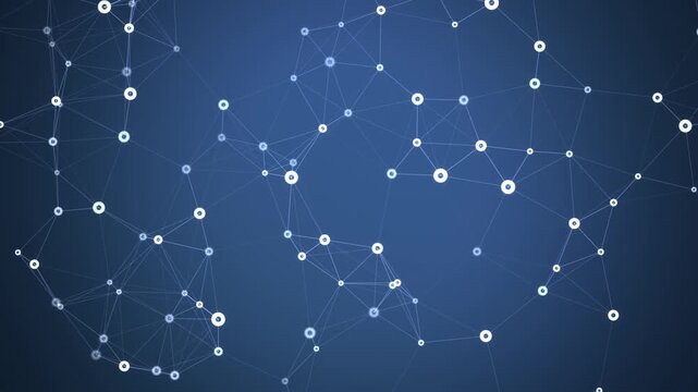 Abstract blue molecular structure of connected dots and lines on a dark background, seamless 4K loop