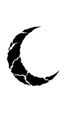 Cracked crescent moon graphic with a distressed texture night sky black white design element distressed textured astronomy celestial crescent artistic illustration shattered moonlight © ANMSHAFIQUL