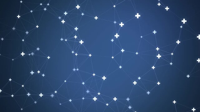Abstract blue node lattice of connected dots and lines on a dark background, seamless 4K loop