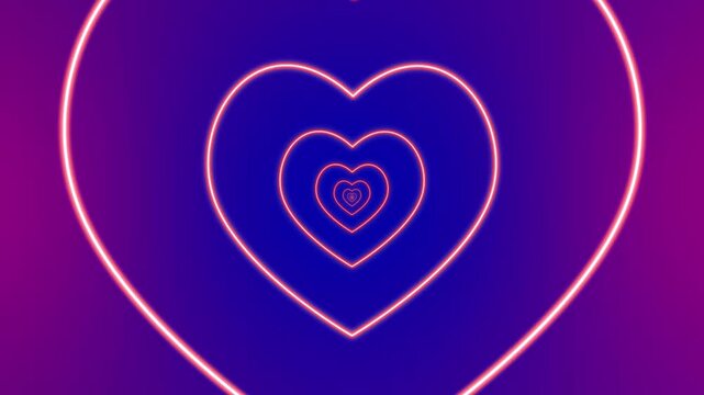Neon heart tunnel animation: endless glowing love background, for valentine&rsquo;s day, and romantic projects