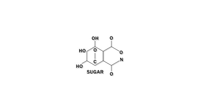 Chemical structure of sugar molecule animation on white background, chemistry science
