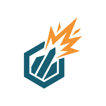 Creative modern logo icon featuring a teal hexagon and powerful orange explosion blast