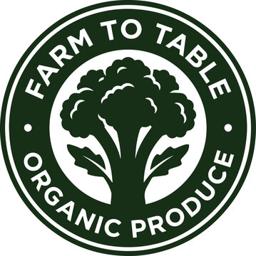 Broccoli farm to table organic produce circular badge