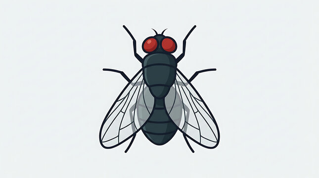 A detailed digital illustration of a common housefly centered against a plain light gray background