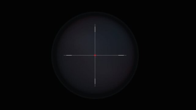 Blurred tactical scope view with central red dot sight. 4K Video
