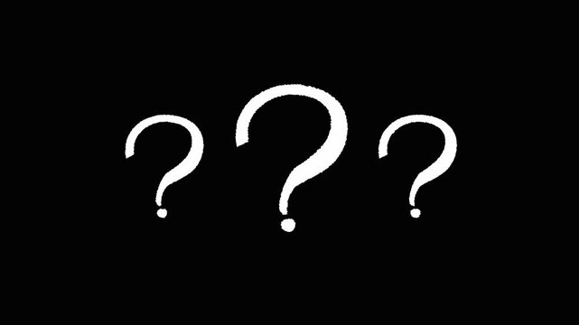 Animated white question marks appearing on black background. 4K Video