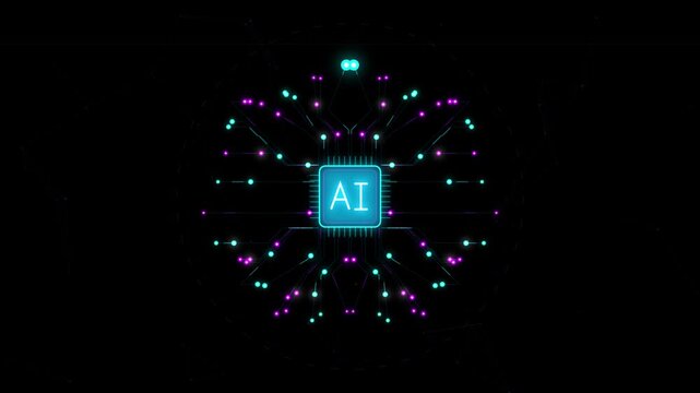Glowing Artificial Intelligence CPU Processor on Dark Plexus Background