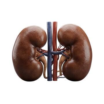 Detailed 3d anatomical render of human kidneys with blood vessels and ureters