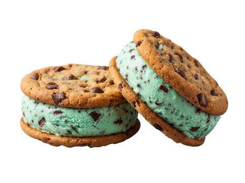 Mint chocolate chip ice cream cookie sandwich dessert