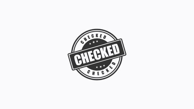 Set of three black rubber stamp style icons with the word Checked on white background