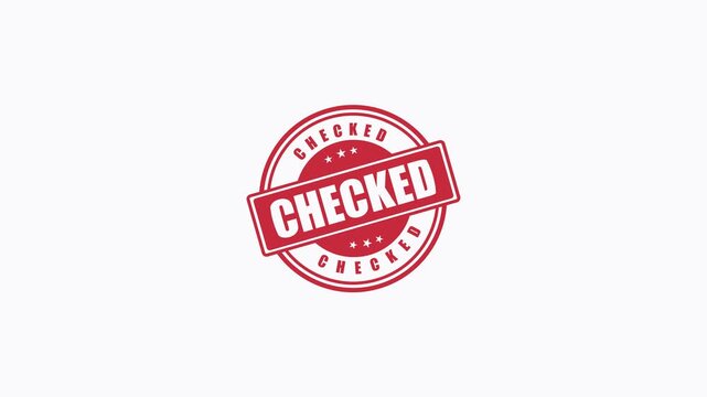 Red Checked Rubber Stamp Animation Isolated on White Background for Quality Control and Approval Concepts