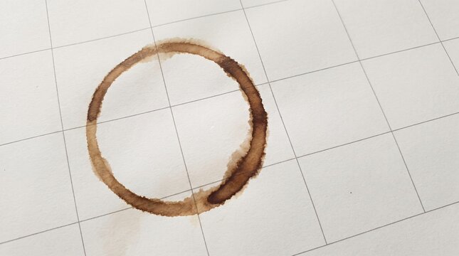 Missed Deadline: Brown Coffee Cup Ring Stain Soaked Across a Squared Desk Planner