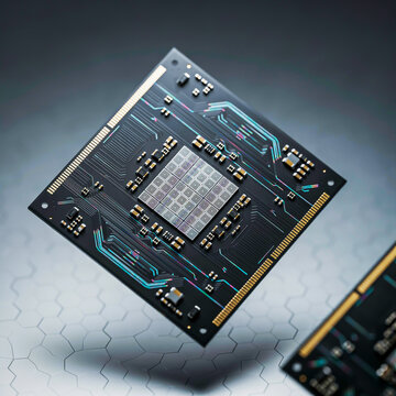 Close-up of a Square Computer Microchip with Intricate Circuitry computer chip processor