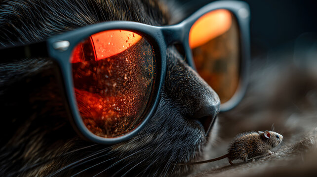 Mysterious Black Cat with Fiery Sunglasses