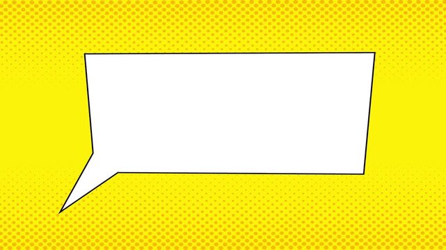 Cartoon-style speech bubbles, borders, polka dots, and yellow backgrounds.