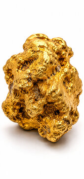 Large natural gold nugget with rough surface isolated on white background
