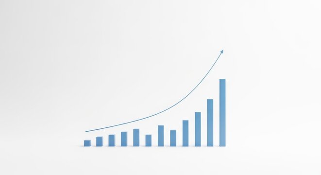 Growth trend illustrated by increasing bar chart and upward sloping line graph