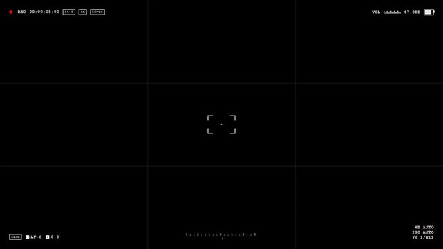 Professional Digital Camera Viewfinder Recording Overlay with Grid and Focus Points