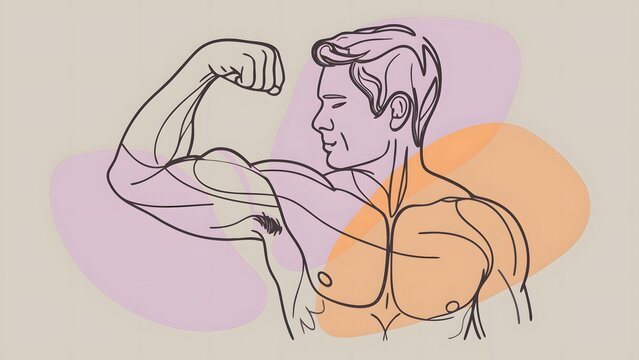 Physical fitness and muscle strength bodybuilding. Athletic power and gym workout. Strong athletic man flexing his biceps
