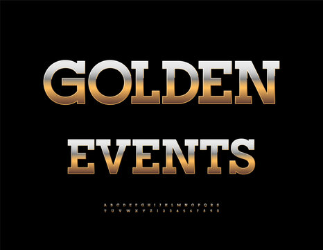 Vector Stylish logo Golden Events. Unique Cool Golden Font for Luxury Brand and Digital Logos. Trendy Shiny set Awesome Alphabet Letters and Numbers.