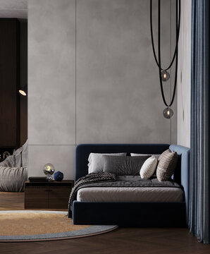 Modern workplace with PC in bedroom, 3d rendering