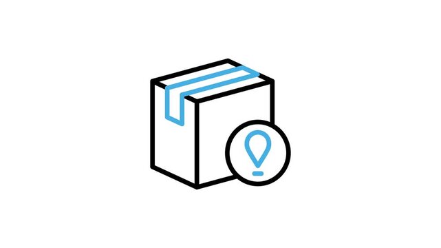 Package box location icon animation. Cardboard with map pin animation to tracking, delivery, shipping address, position, route, point. Motion graphics video with alpha channel