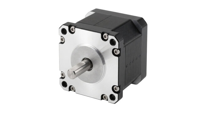 Industrial stepper motor for CNC machinery, high precision electric motor component, metal and black hardware for robotics