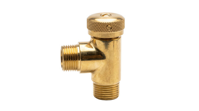 Brass air vent valve for heating systems, automatic radiator bleeder valve, industrial plumbing hardware on white background