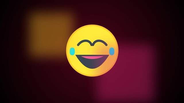 Animated laughing emoji with tears of joy bouncing on dark gradient background with bokeh lights