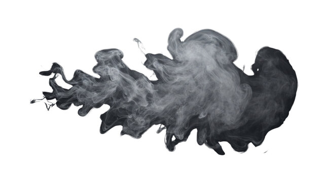 Black ink cloud in water on white background, abstract smoke swirl texture, dark fluid acrylic paint splash for artistic design
