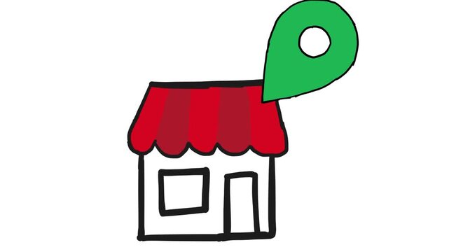 Minimal Store Front Icon with Location Pin Marker Vector Illustration