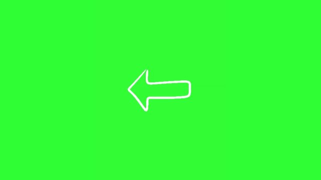 White left arrow animation on a bright green screen background, designed as a clean directional graphic for navigation, pointing, highlighting, tutorials, presentations, social media videos, motion gr