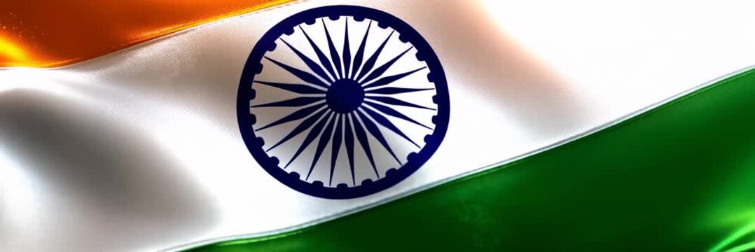Indian national flag waves against dark background, patriotism and culture with copy space website banner