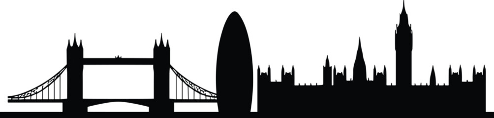 Fototapeta premium London City Skyline Silhouette Tower Bridge Big Ben Gherkin Architecture Vector Illustration