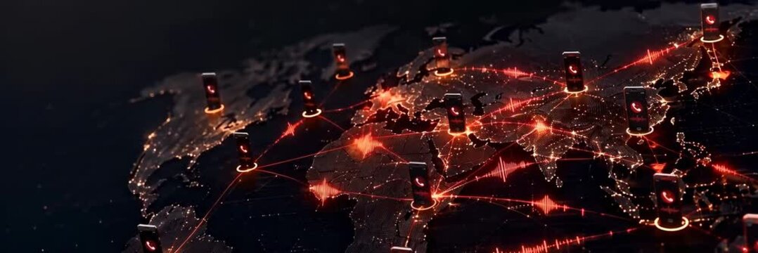 Global cyberattack network spreads across digital world map, cybersecurity threat concept with copy space