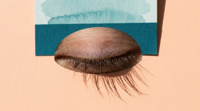 Closed Eyelid Collage With Geometric Paper Framing