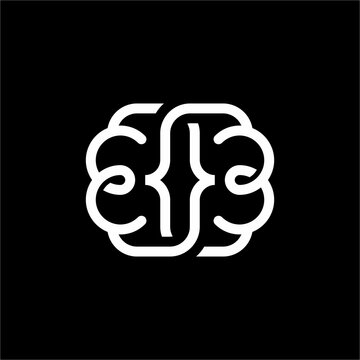 Futuristic brain logo integrating code brackets in a sleek monoline style. Ideal for AI tech startups, software development, data analytics, or smart technology ventures.