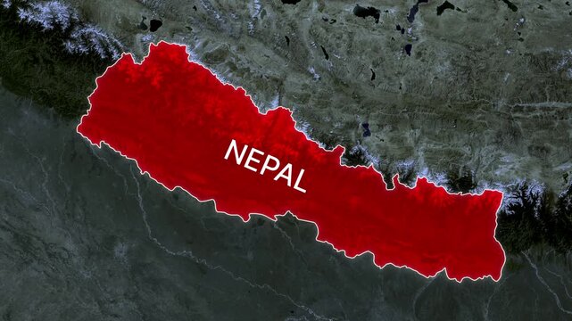 Satellite zoom into Nepal map with glowing red territory highlight