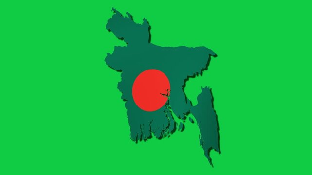 Bangladesh map with waving national flag on green screen, 4K loop