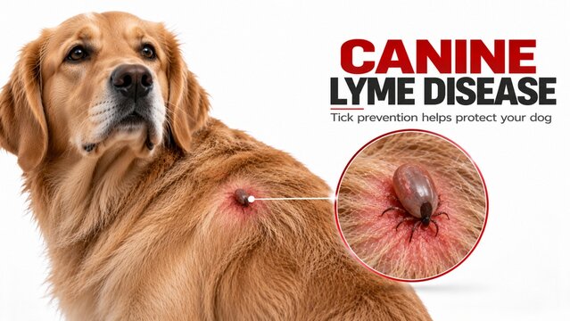 Dog with lyme disease tick bite on back health warning