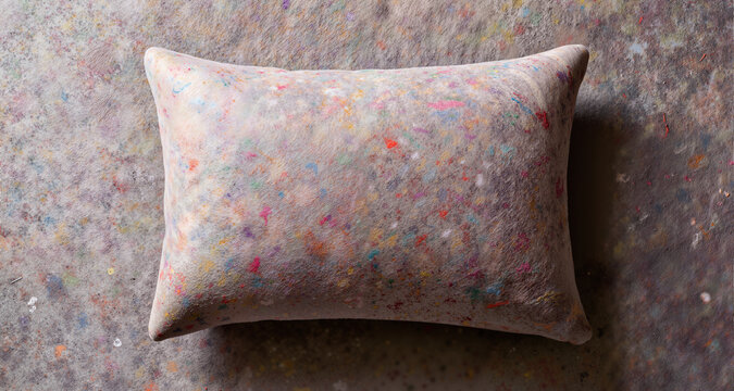 Colored felt fabric as background, top view. Natural felt texture. Colorful texture of a polyamide pillow. Recycled insulation material.
