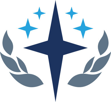 Naval compass star logo with blue and grey laurel wreath for maritime awards or security emblems.