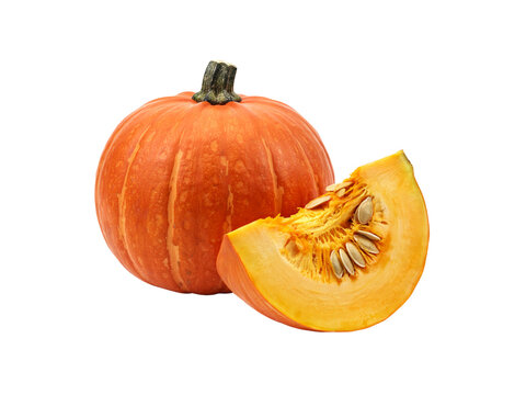 Freshly cut pumpkin slice with visible seeds on transparent background transparent background