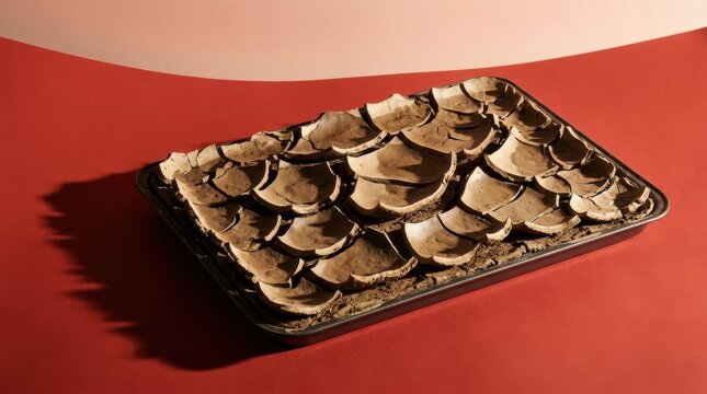 Mushroom Tray Still Life on a Bold Red Background