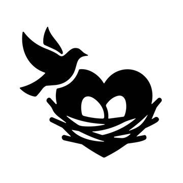 icon silhouette bird nest vector illustration