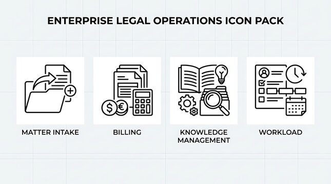 Professional Enterprise Legal Operations Vector Icons Set for Corporate Workflow Management Systems
