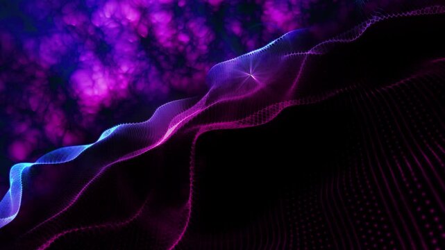 
Abstract digital waves formed by glowing particles move across a dynamic 3D landscape, creating a futuristic visualization of data, energy, movement, technology, and connectivity.
