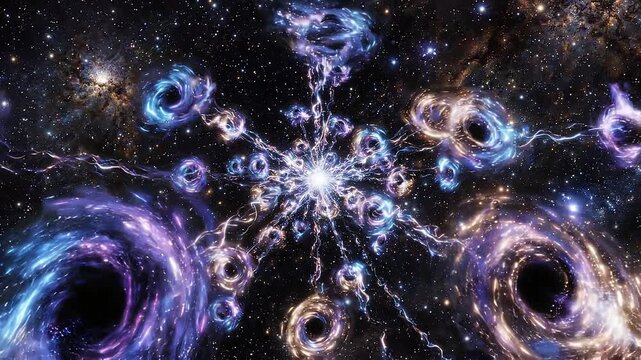 Cosmic Galaxy Relativistic Spacetime Continuum with Luminous Stellar Vortex Energy, Colorful Nebula Clouds and Swirling Universe Star Field Inspiring Scientific Wonder and Imagination