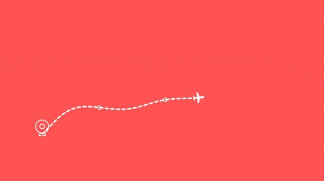 Travel Flight Route Multiple Stops Airplane Path Coral Red Background Loop 4K